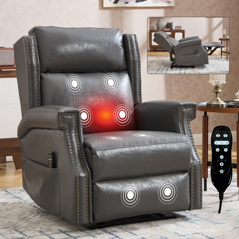 Manual Recliner Chair in Faux Leather for Living Room with Heavy Duty Motion Mechanism, 8 vibrating nodes and 3 massage modes image number 1