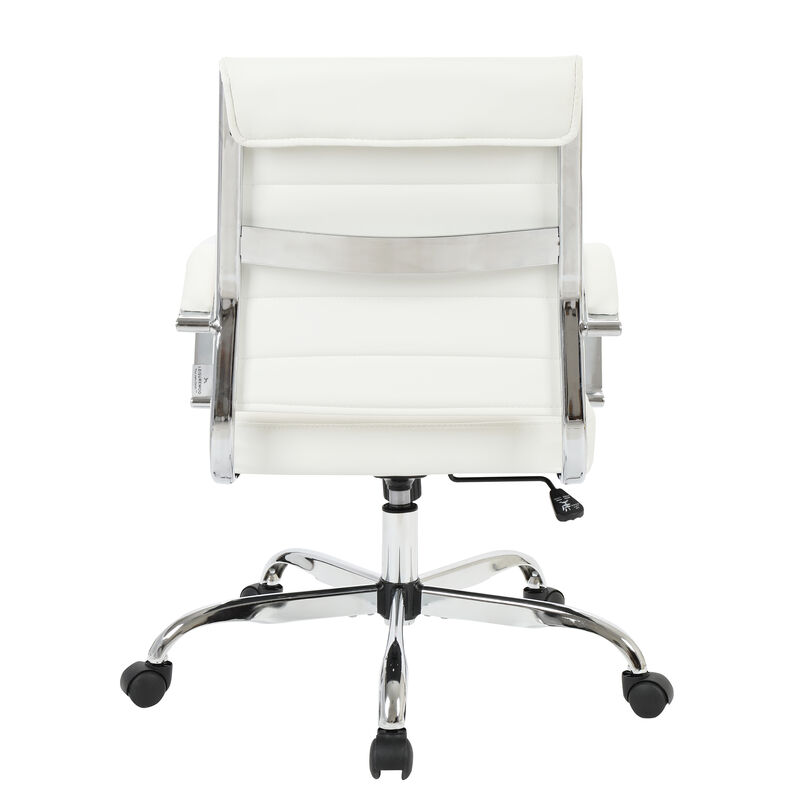 LeisureMod Benmar Mid-Back Office Chair, Leather Upholstery with Swivel, Tilt, and Chrome Base, Modern Desk Seating for Home Office or Conference Room