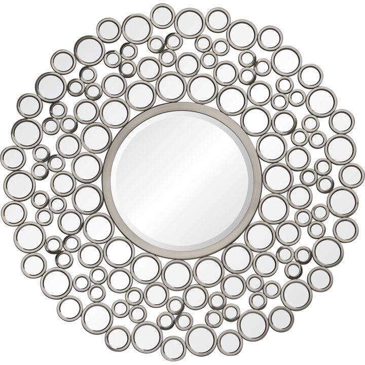 41.75" Silver Nickel Finish Framed Beveled Round Wall Mirror