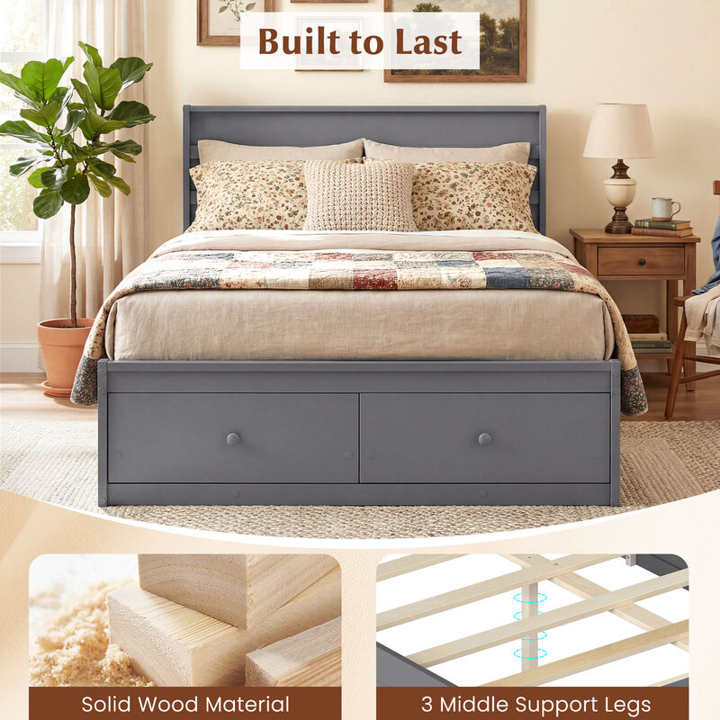 Full Wood Platform Bed Frame with Built-In Storage Drawers image number 4
