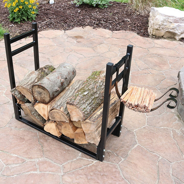 Sunnydaze 33 in Steel Firewood Log Rack with Kindling Holder