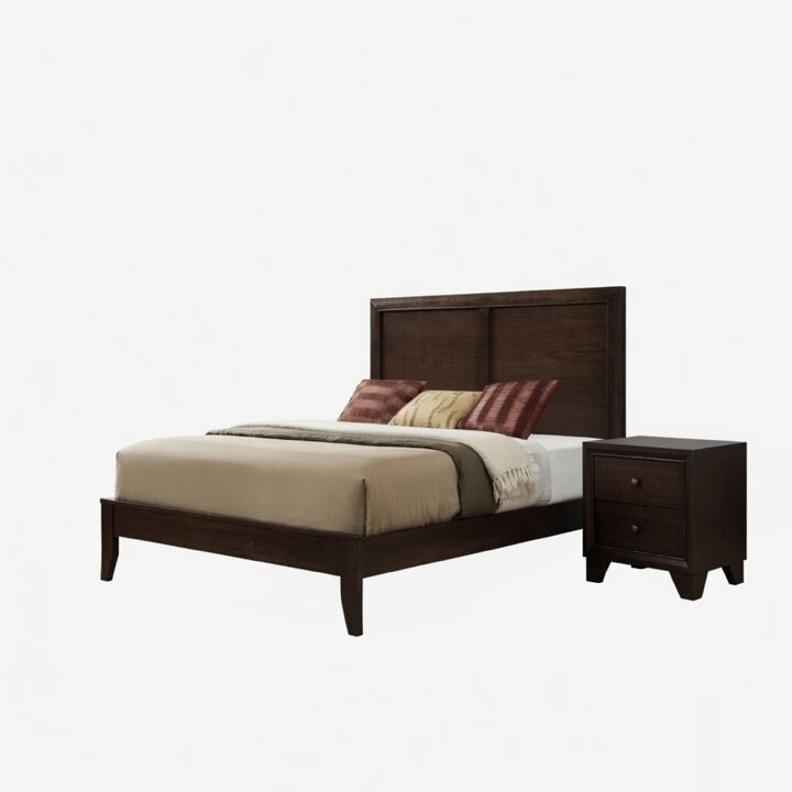 Queen Size Bedroom Set, Brown Finish, 2-Piece Set with Bed and Nightstand