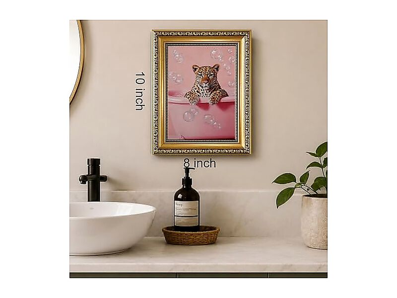 Gold Framed Bathroom Wall Art Pink Leopard Decor Cheetah Canvas Girly Maximalist image number 2