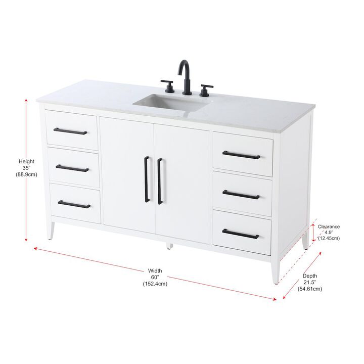 Elegant Kitchen and Bath 60 Inch Single Bathroom Vanity In White