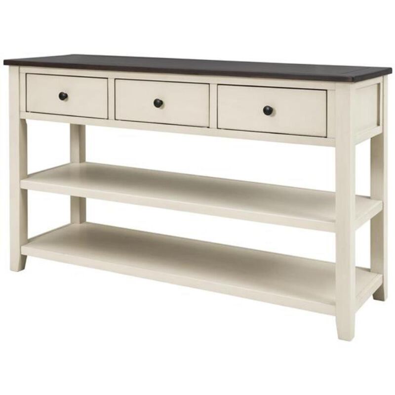 Retro Console Table with Two Open Shelves Stylish Entryway or Living Room Accent