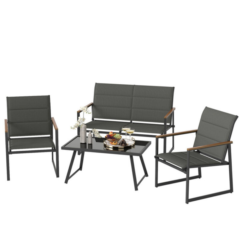 All-Weather Outdoor Patio Set &ndash; 4-Piece Lounge Furniture with Loveseat & Glass Table