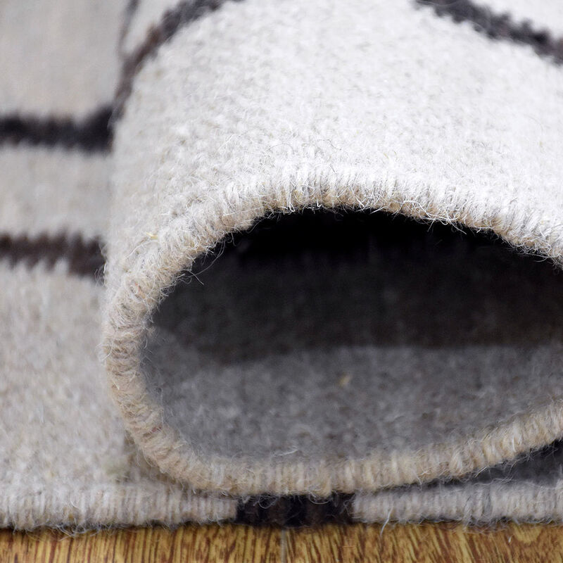 RUGSOTIC CARPETS HAND WOVEN FLAT WEAVE KILIM WOOL ECO-FRIENDLY AREA RUGS  - 4'x6', Rectangle Shape, White Brown Color, Contemporary Modern Design, Low Pile Handmade Rugs for Living Room (D00129)