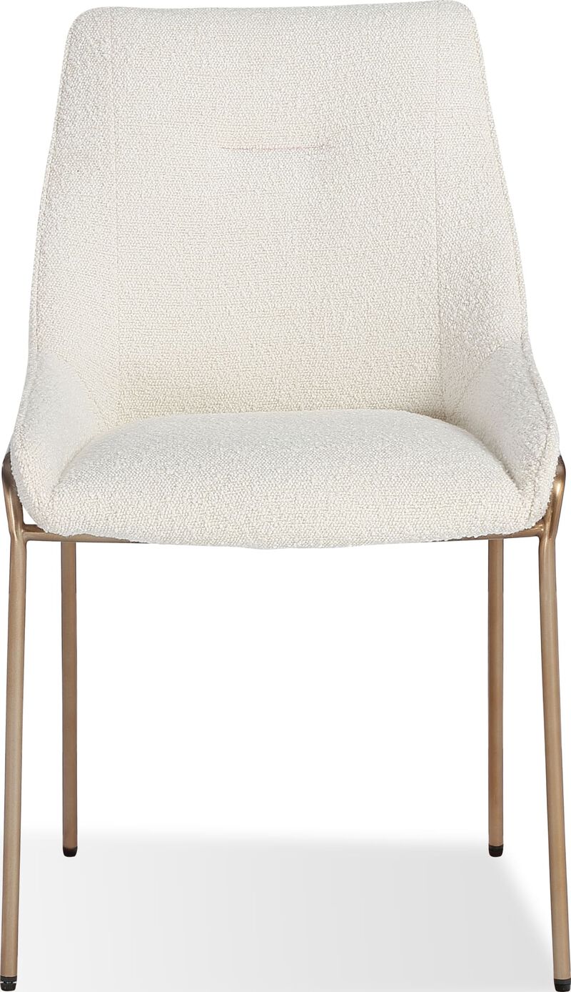 Cyrus Upholstered Dining Chair in Cottage Cheese Boucle and Brushed Bronze Metal - Set of 2
