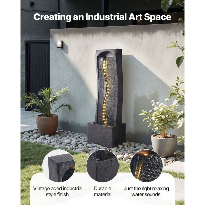 1-Tier Outdoor Water Fountain with LED Light, Rock Base Floor Design for Garden Patio image number 7