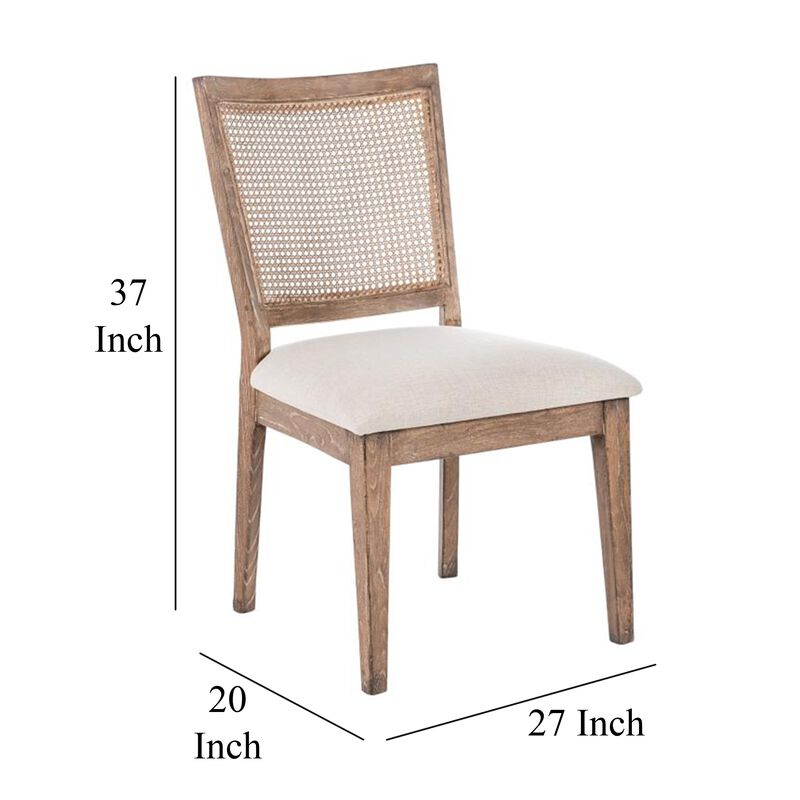 Mary Dining Side Chair Set of 2, White, Classic Natural Elm Wood