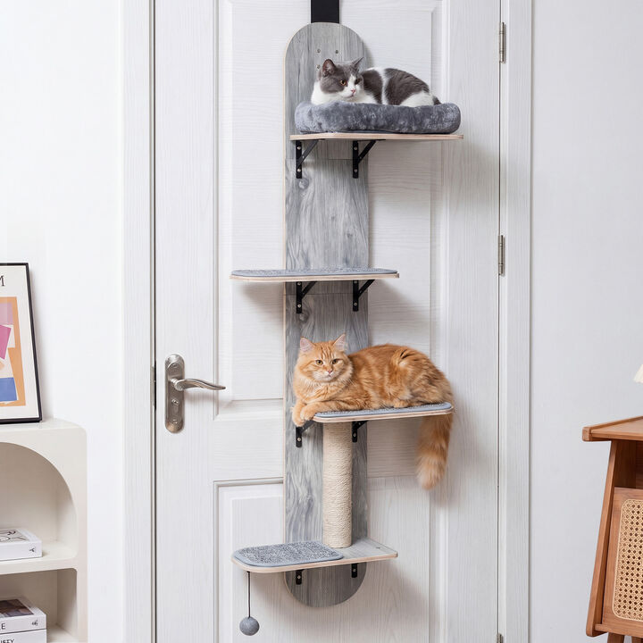 Adjustable Door Hanging Cat Climber 4 Levels with Plush Bed for Cats