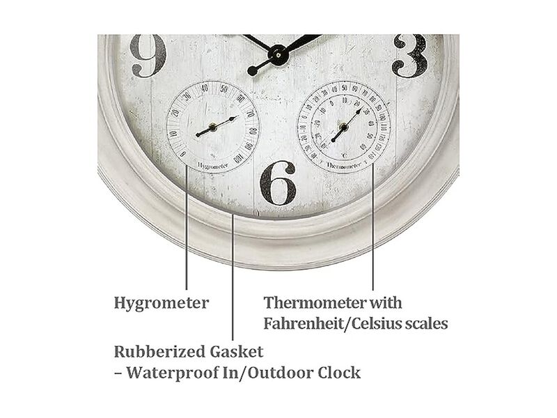 Clifton Farmhouse Thermometer Hygrometer Wall Clock 26 Inch Outdoor White image number 2