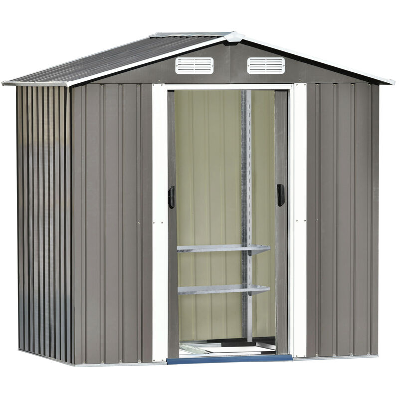 Patio 6ft x4ft Bike Shed Garden Shed, Metal Storage Shed with Adjustable Shelf and Lockable Door, Tool Cabinet with Vents and Foundation for Backyard, Lawn, Garden, Gray image number 7