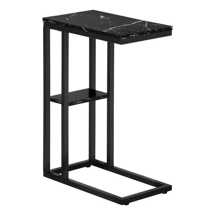 Monarch Specialties I 3674 Accent Table, C-shaped, End, Side, Snack, Living Room, Bedroom, Metal, Laminate, Black Marble Look, Contemporary, Modern