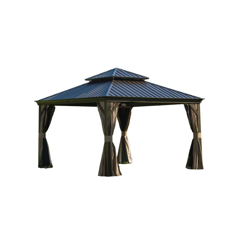 Streamdale 12'X12' Hardtop Gazebo with Aluminum Frame and Double Roof (Brown)