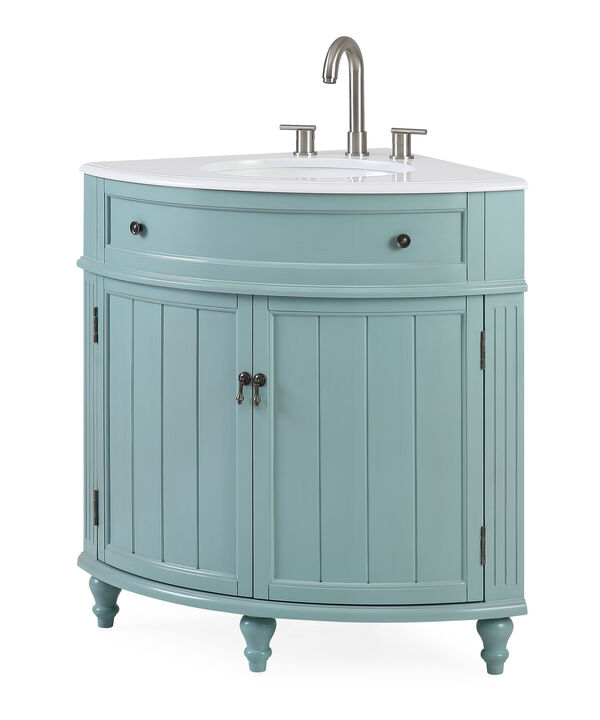24 Inch Triadsville Freestanding Light Blue Corner Bathroom Sink Vanity