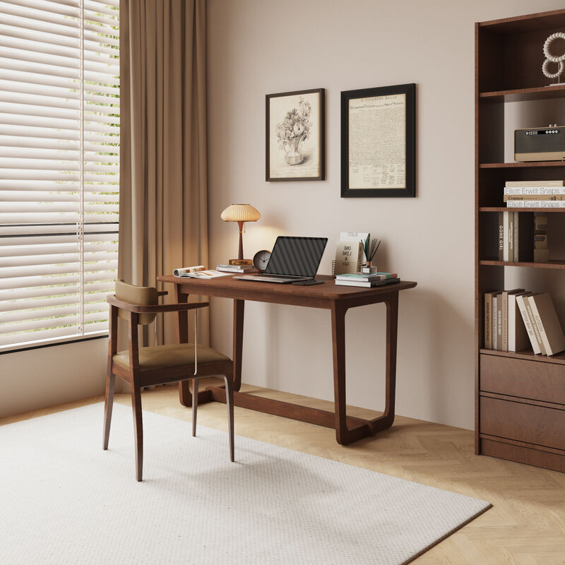 FUFU&GAGA Modern Desk with Rounded Corners, Rubber Wood Construction, (51.2 in. W x 27.6 in. D x 28.7 in. H), Light Brown