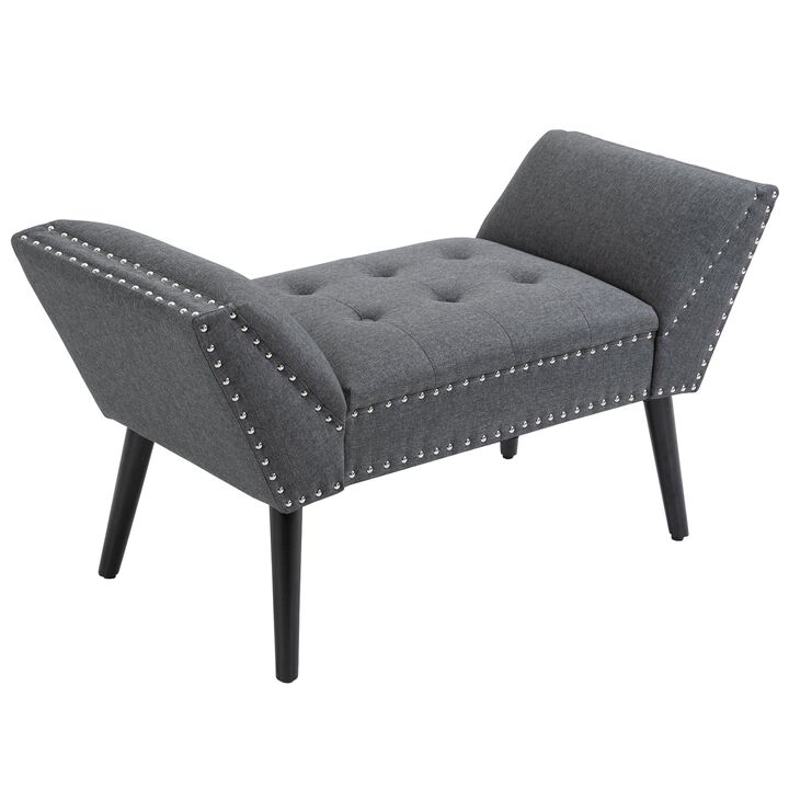 Modern Button Tufted Sitting Bench/Accent Fabric Upholstered Ottoman for Bedroom or Living Room  Charcoal Grey