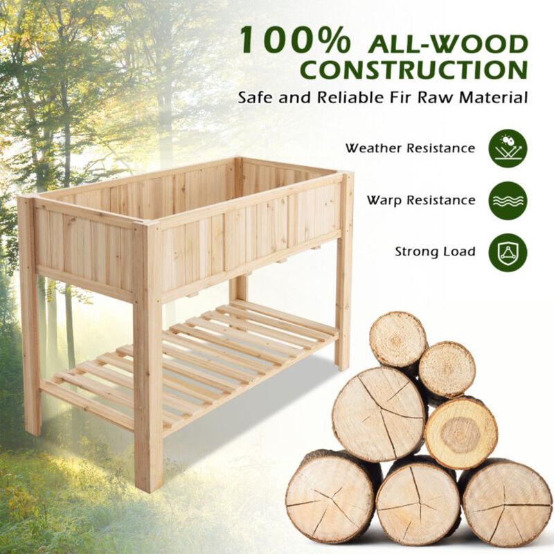 Hivvago 47 Inch Wooden Raised Garden Bed with Bottom Shelf and Bed Liner