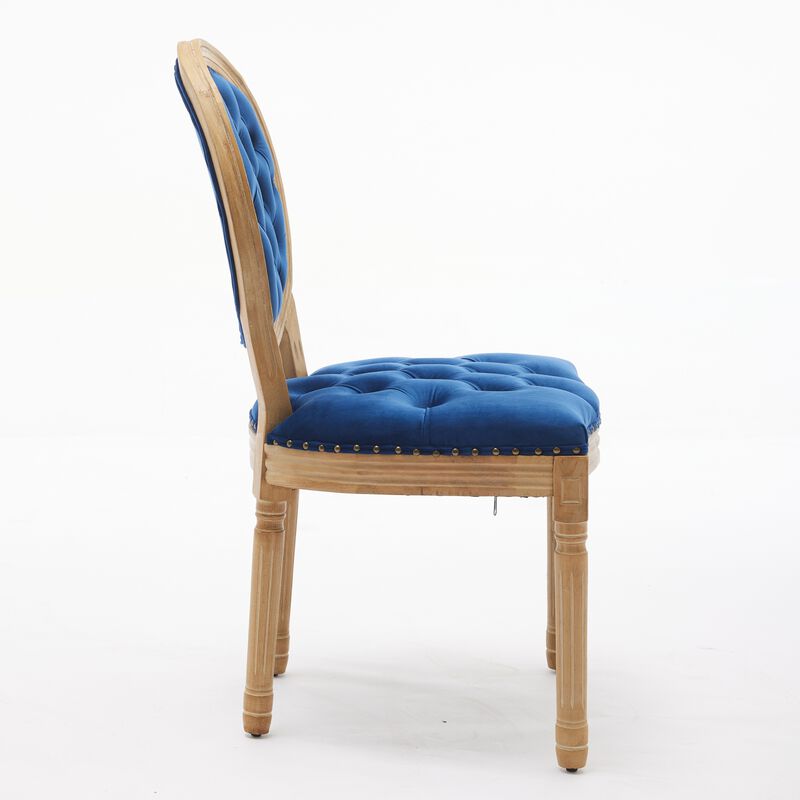 Whisen French Style Dining Chair, Solid Rubberwood Frame with Velvet Upholstery, Handmade Tufted & Nailhead Trim, Set of 2 for Living Room Kitchen image number 5