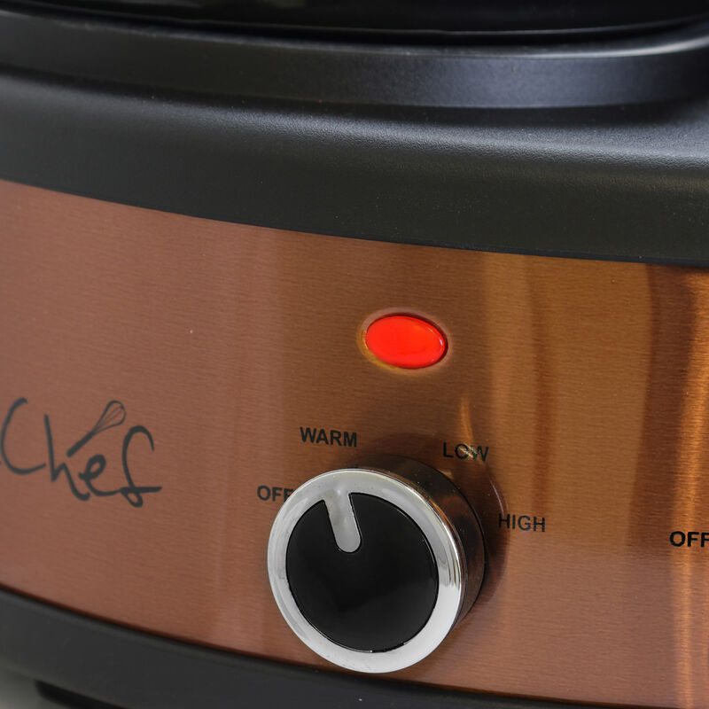 MegaChef Round Triple 1.5 Quart Slow Cooker and Buffet Server in Brushed Copper and Black Finish with 3 Ceramic Cooking Pots and Removable Lid Rests image number 4
