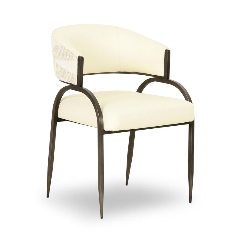 Tatum Cream Vegan Leather and 2-Tone Jacquard Dining Chair