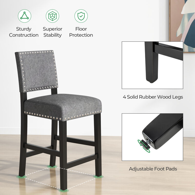 Set of 2 Counter Height Chairs with Solid Rubber Wood Frame