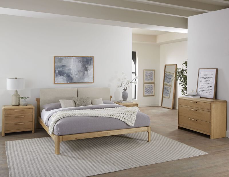 Furano California King-size Upholstered Two Cushion Platform Bed in Ginger and Natural Linen