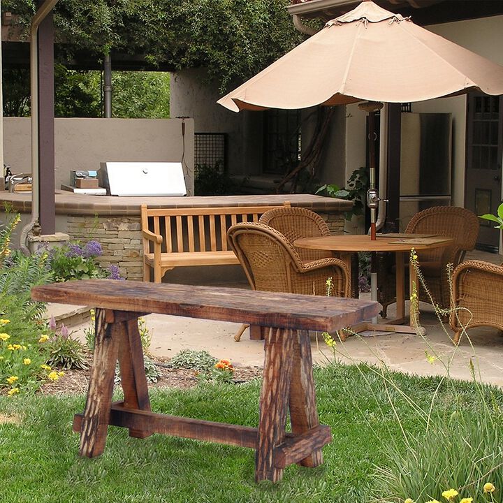 Wooden Garden Patio Bench With Retro Etching, Cappuccino Brown-Benzara