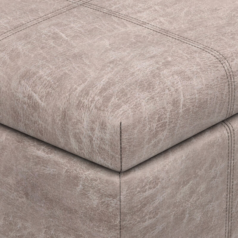 Dover 36 inch Wide Contemporary Rectangle Storage Ottoman Bench in Distressed Grey Taupe Vegan Faux Leather, Assembled image number 8