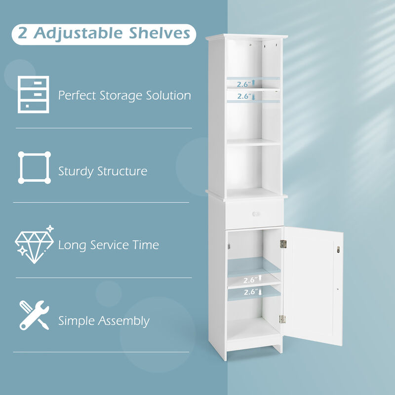 Costway Bathroom Tall Storage Cabinet Freestanding Linen Tower w/ Open Shelves & Drawer