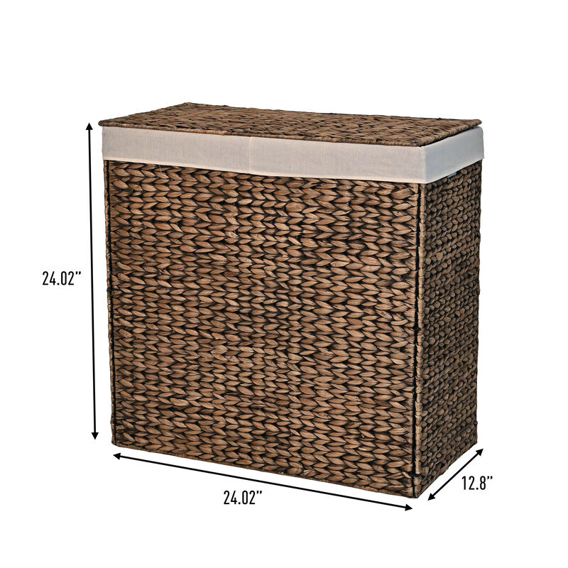 Sawyer Classic Farmhouse Handwoven Hyacinth 2-Section Collapsible Laundry Hamper with Washable Liner