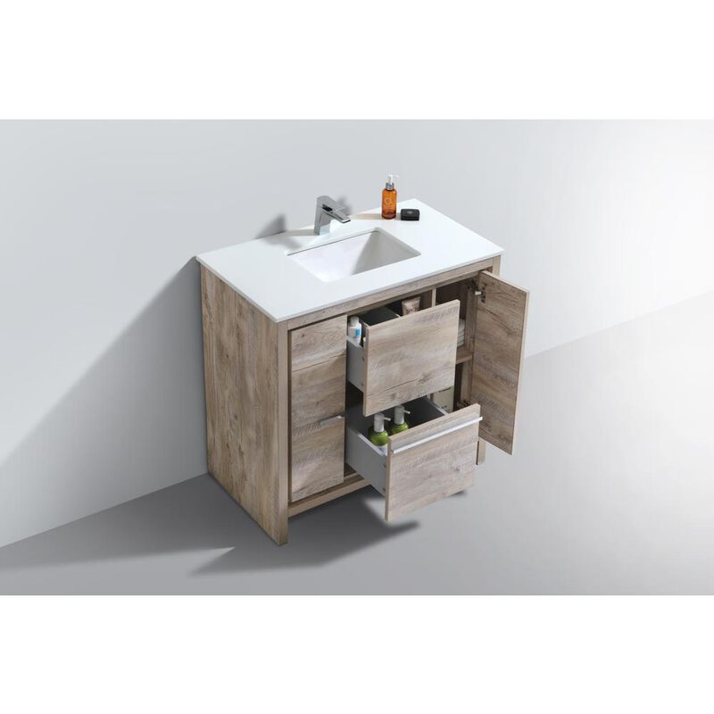 Kubebath 36″ Nature Wood  Modern Bathroom Vanity with White Quartz Counter-Top