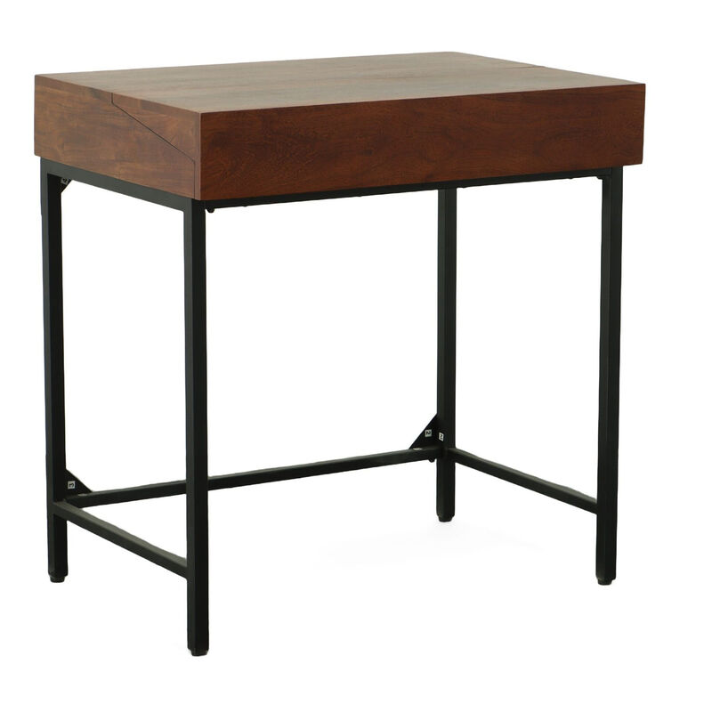 HomeRoots 31" Chestnut and Black Solid Wood and Iron Writing Desk With Two Drawers image number 3