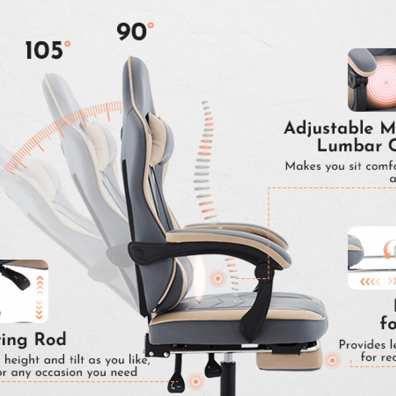 GOODSILO Ergonomic Gaming Chair with Massage Lumbar Support and Adjustable Footrest image number 4