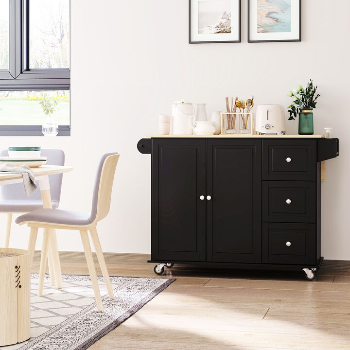 Hivvago Kitchen Cart with Drop Leaf, Drawers, and 2-Door Storage