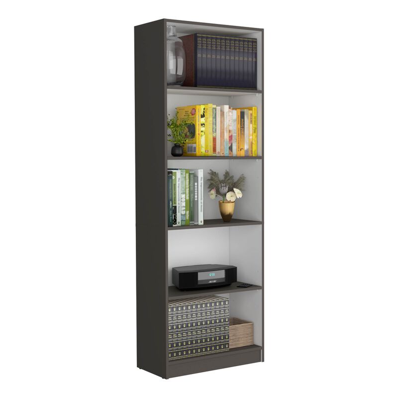DEPOT E-SHOP Vinton 4-Tier Bookcase with Modern Storage for Books and Decor, Matt Gray / White