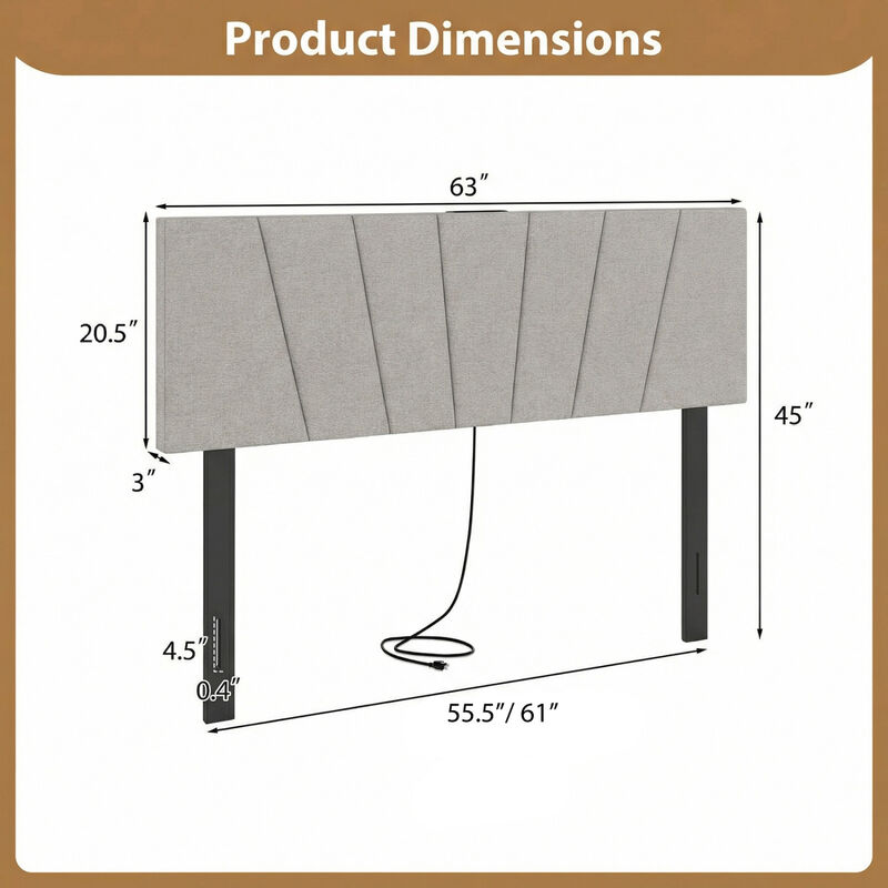 Geometric Headboard for Queen and Full Beds with Upholstered Design image number 2