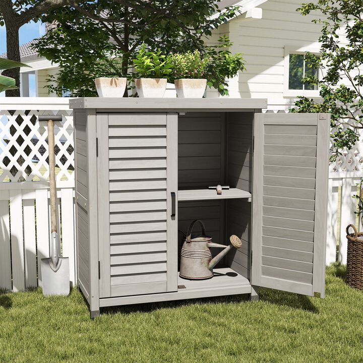 31.5x17x36" Potting Bench with Storage Cabinet and Metal Table Top