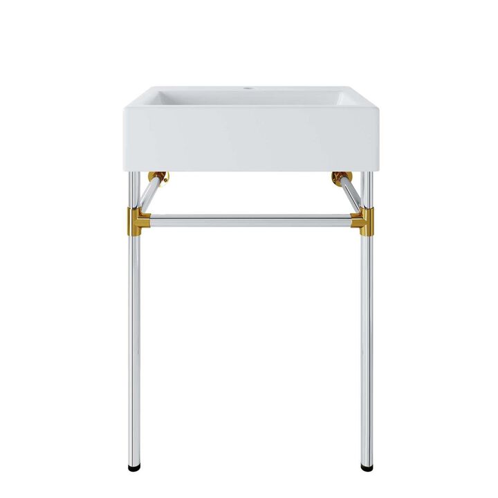 Modway Redeem 24" Wall-Mount Stainless Steel Bathroom Vanity in Silver/White
