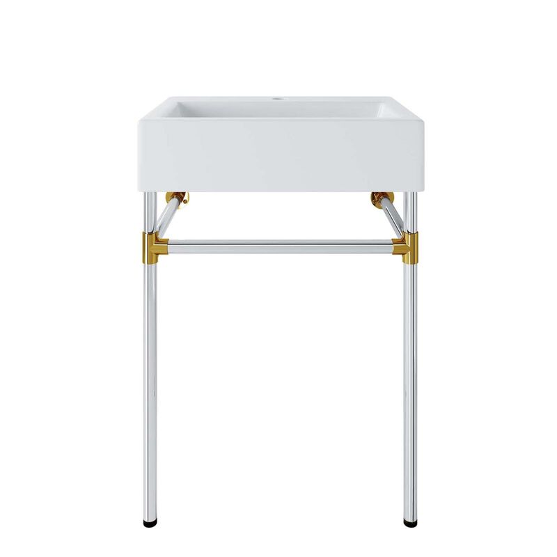 Modway Redeem 24" Wall-Mount Stainless Steel Bathroom Vanity in Silver/White image number 0