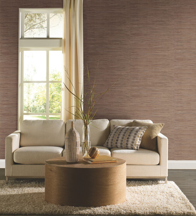 Lustrous Grasscloth Brown Wallpaper