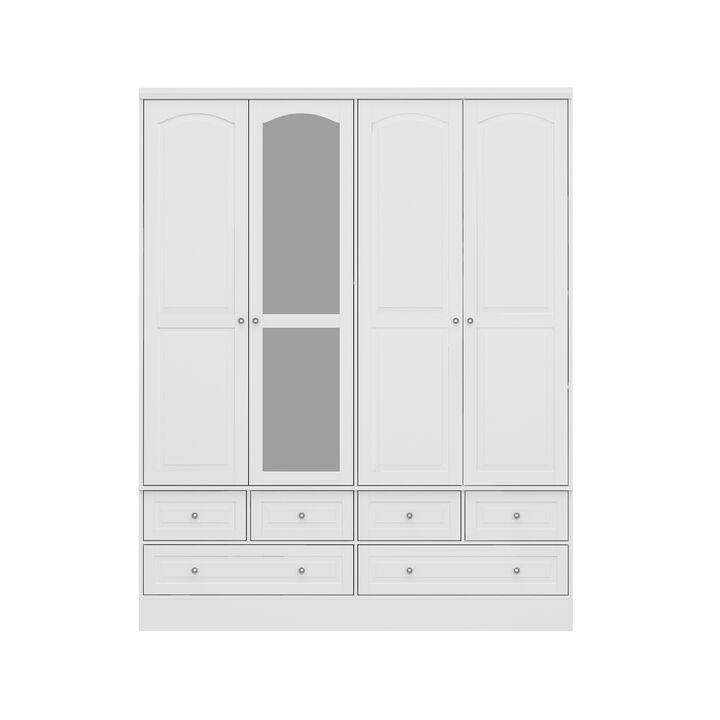 FUFU&GAGA Large Wardrobe with Mirrored Doors and Six Drawers – Stylish and Functional Storage Solution (63" W x 19.7" D x 78.7" H),White