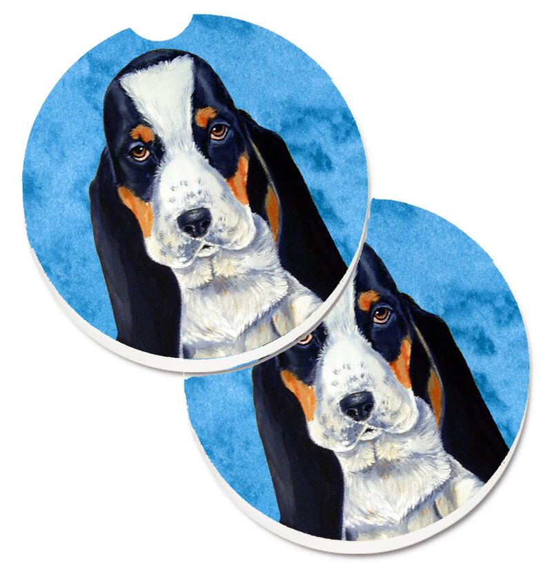 Caroline's Treasures Blue Basset Hound Set of 2 Cup Holder Car Coasters LH9374BUCARC, 2.56, Multicolor image number 0