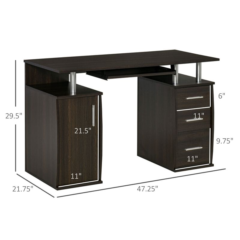 47" Computer Desk with Keyboard Tray and Storage Drawers, Home Office Workstation Table with Storage Shelves, Black