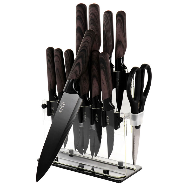 Soho Lounge 13 Piece Cutlery Set with Acrylic Knife Stand in Brown