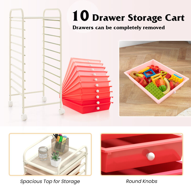 Rolling Cart Organizer with 10 Drawers &ndash; Ideal for Home or Office