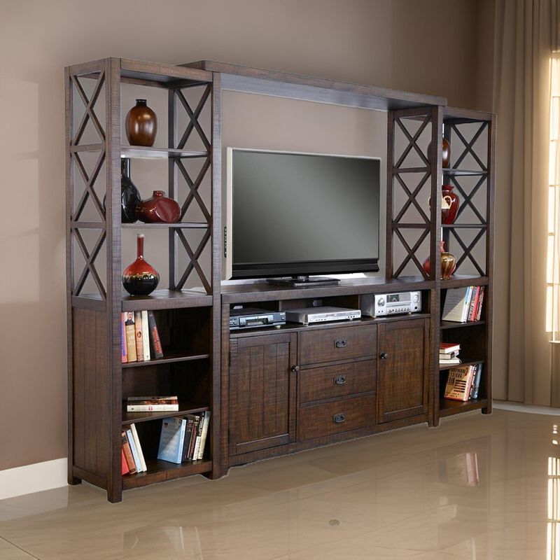 Flint 4pc TV Wall Entertainment Console, 2 Pier, Bridge, Brown  - Benzara