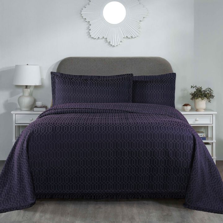 Geometric Fringe Cotton Bedspread Set, 3-Piece Lightweight Comfort