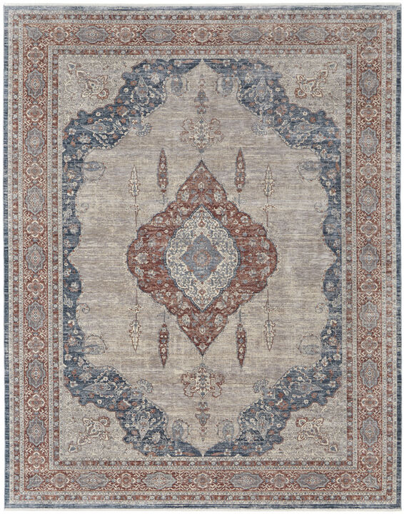 2 X 3 gray Red And Blue Floral Power Loom Stain Resistant Area Rug